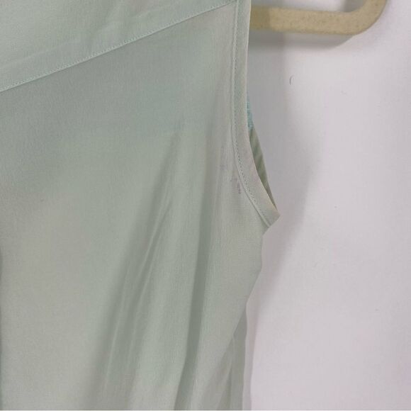 Network Women’s Crew Neck Hidden Button Front Mesh Shoulder Sheer Blouse XS Mint - Picture 6 of 6